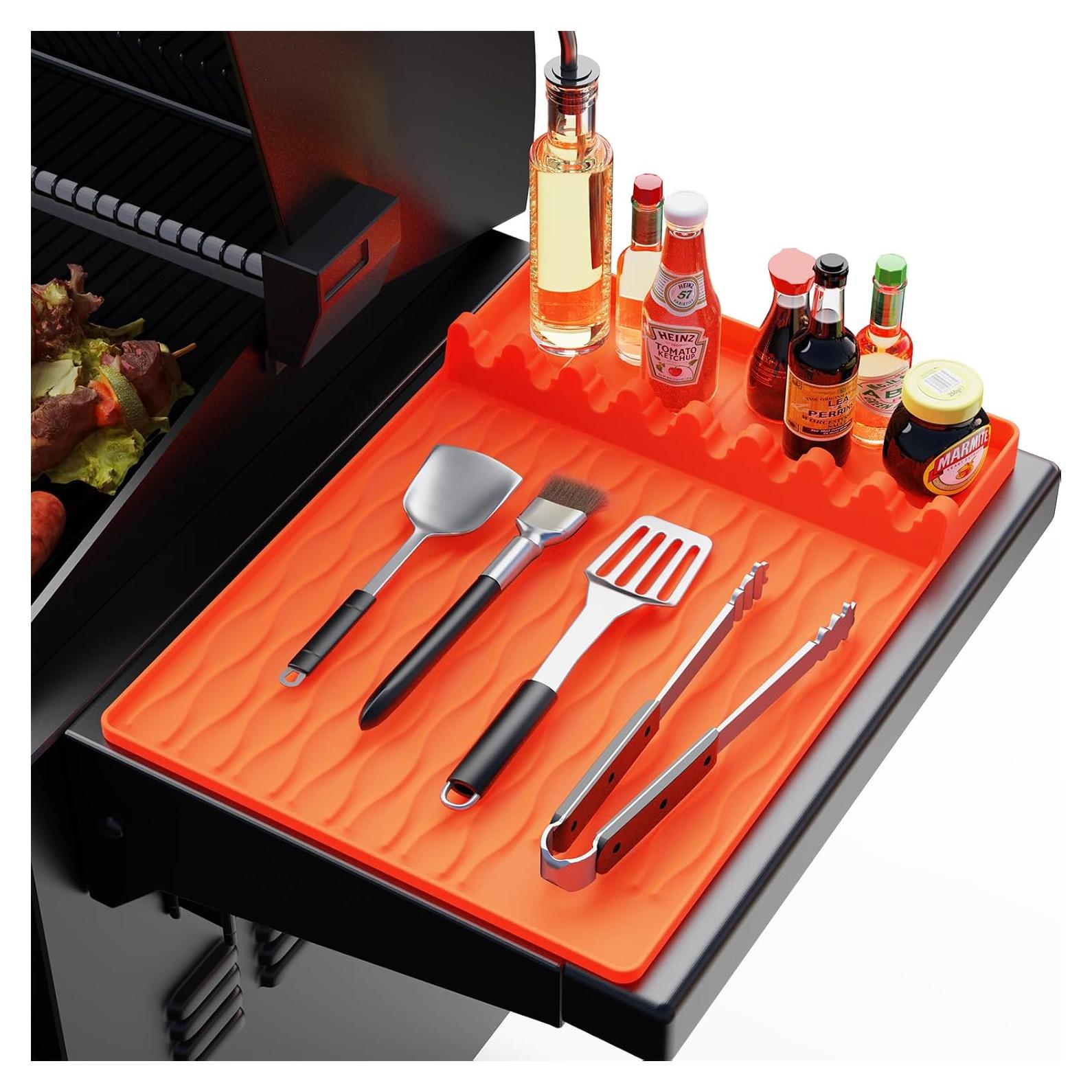 Blackstone Silicone Grill Tool Mat with Drip Pad, Side Mat for Outdoor Kitchen Countertop - Orange