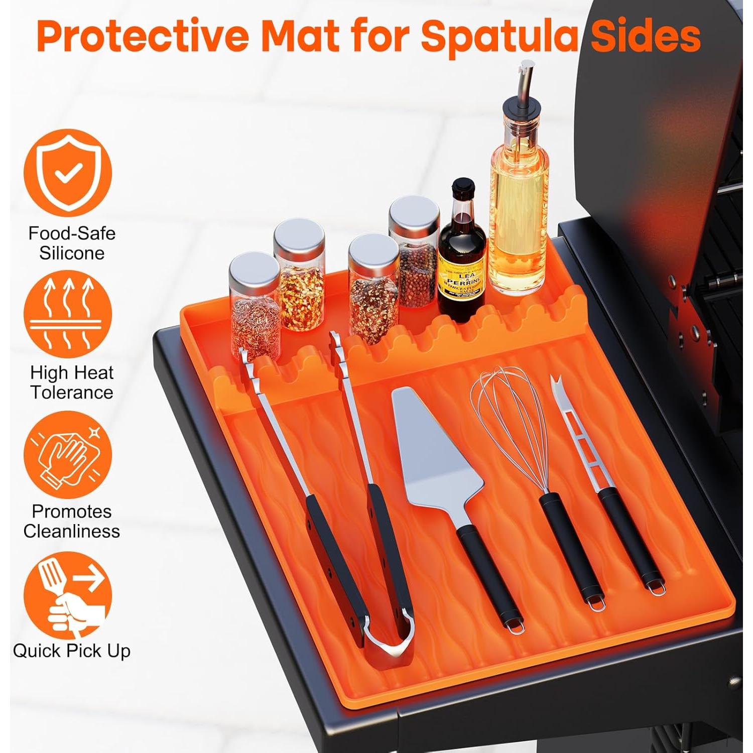 Blackstone Silicone Grill Tool Mat with Drip Pad, Side Mat for Outdoor Kitchen Countertop - Orange