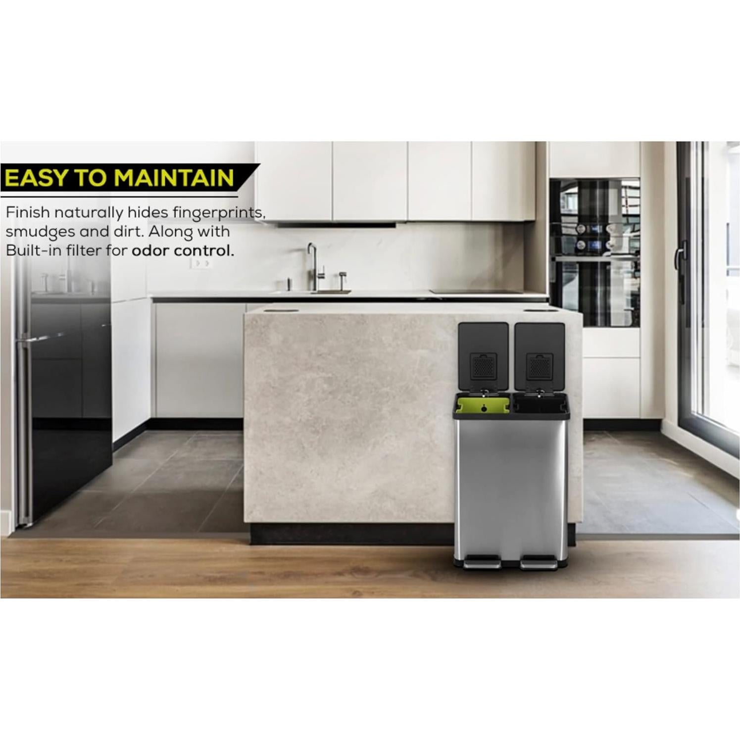 Cubo de Basura Simpli-Magic 60L Doble Compartimento Acero