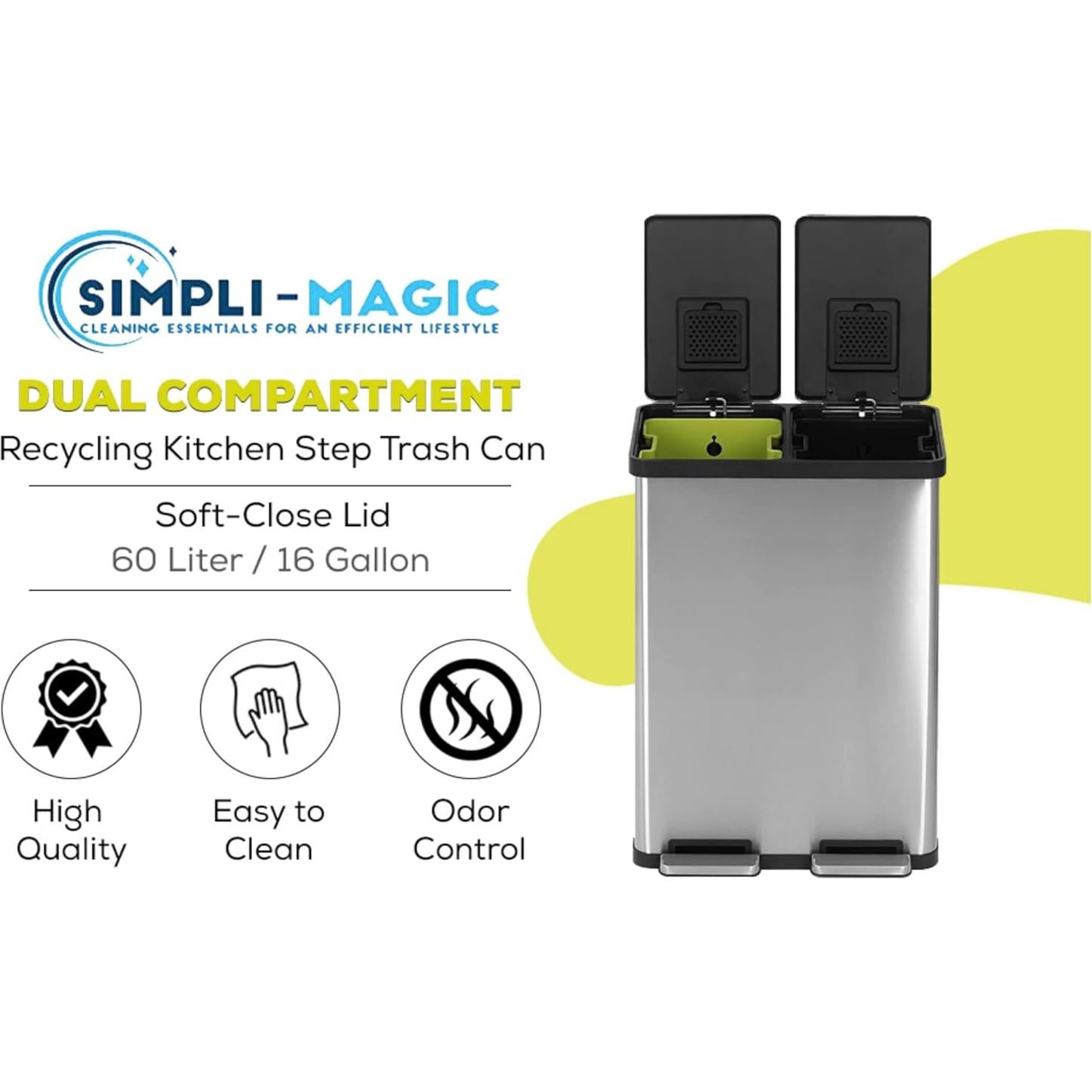 Cubo de Basura Simpli-Magic 60L Doble Compartimento Acero