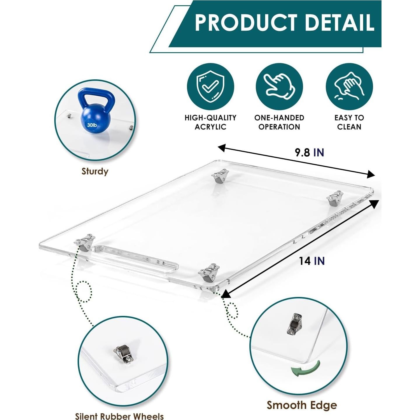 Bandeja Deslizante Acrílica HAYVAN 24,89x35,56cm con Ruedas