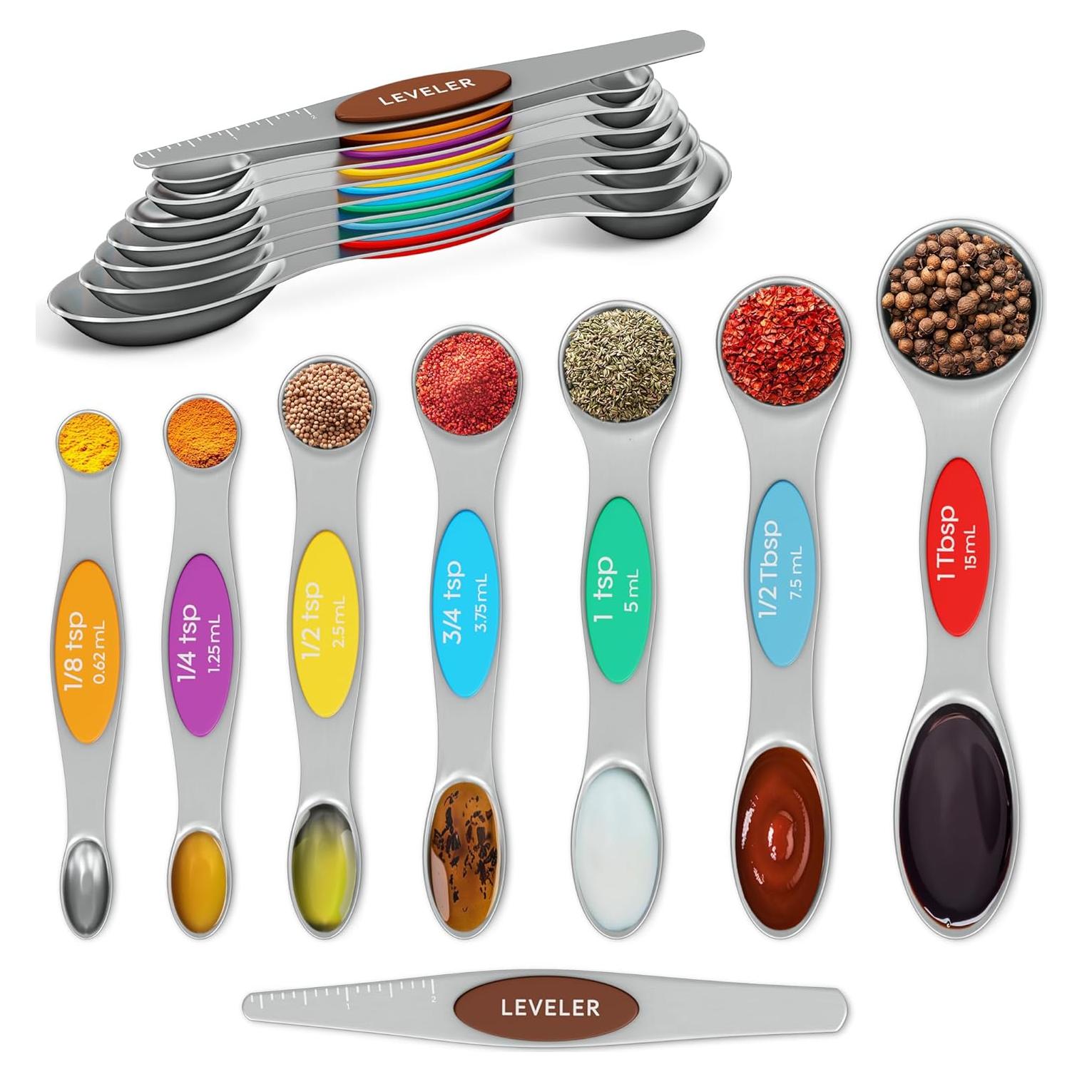 Juego de Cucharas Medidoras Magnéticas HYQO 8 Pcs Acero Inoxidable