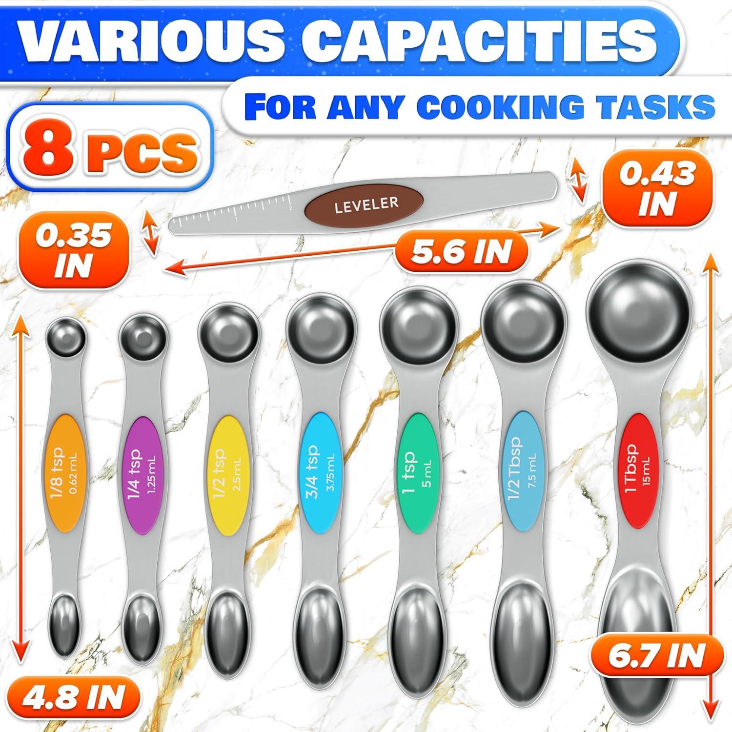 Juego de Cucharas Medidoras Magnéticas HYQO 8 Pcs Acero Inoxidable