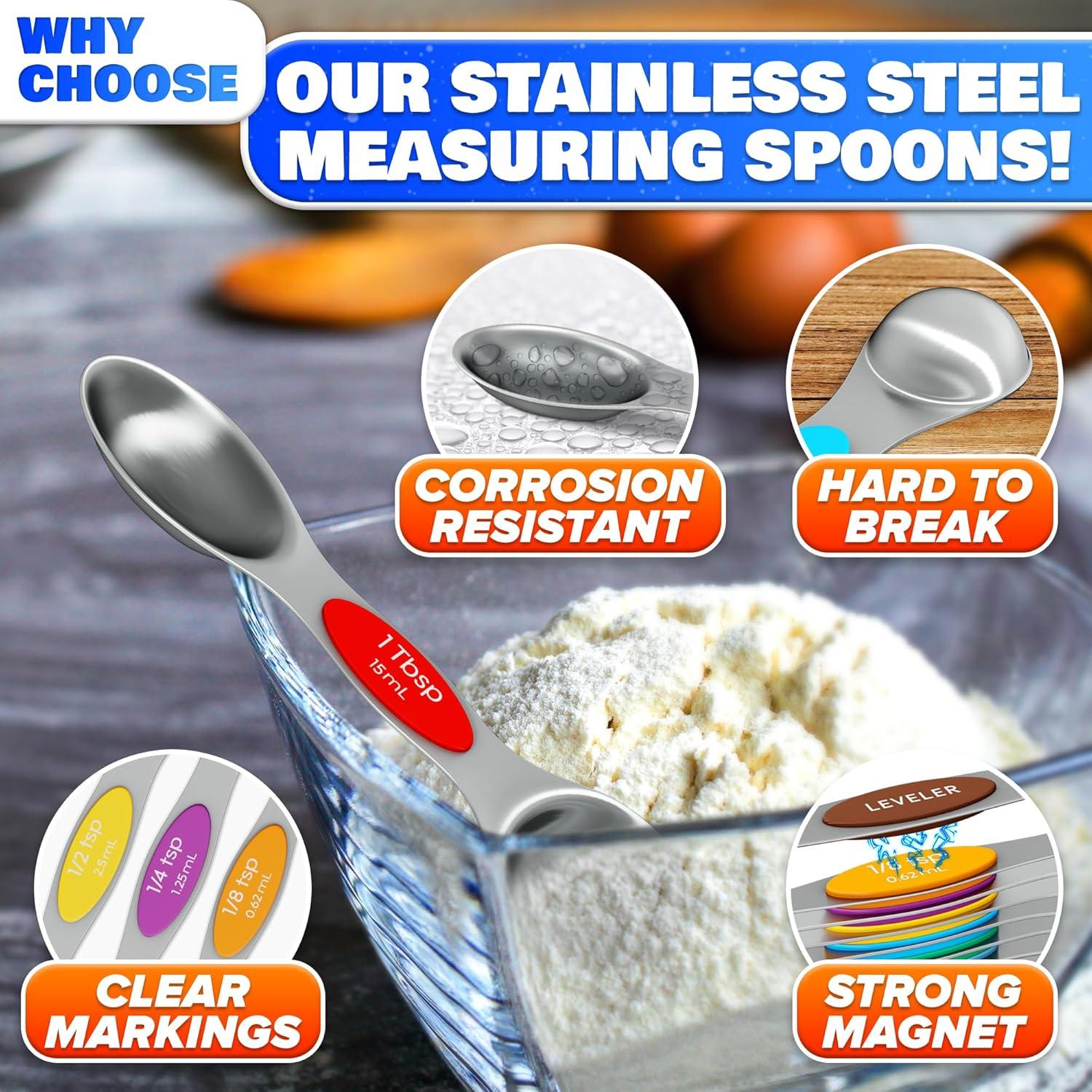 Juego de Cucharas Medidoras Magnéticas HYQO 8 Pcs Acero Inoxidable