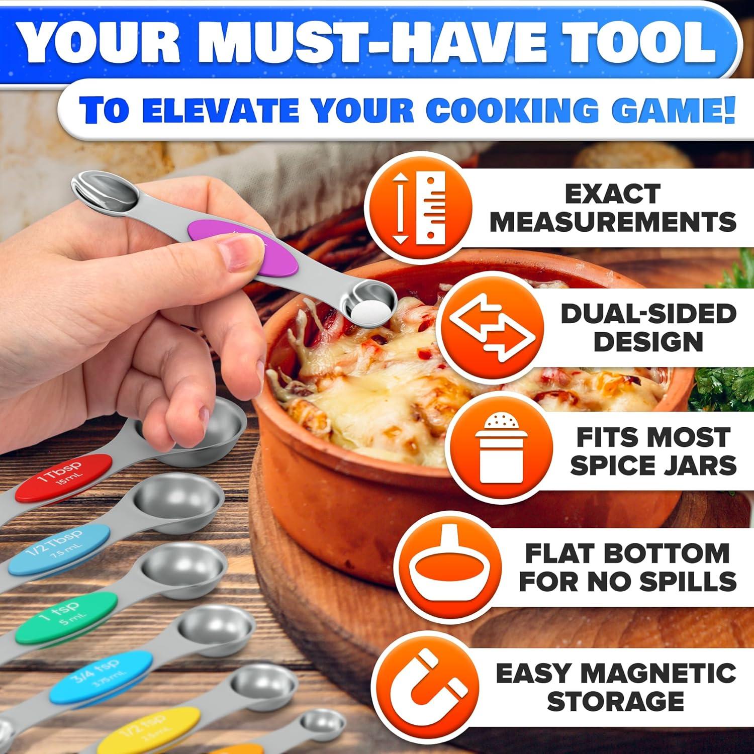 Juego de Cucharas Medidoras Magnéticas HYQO 8 Pcs Acero Inoxidable