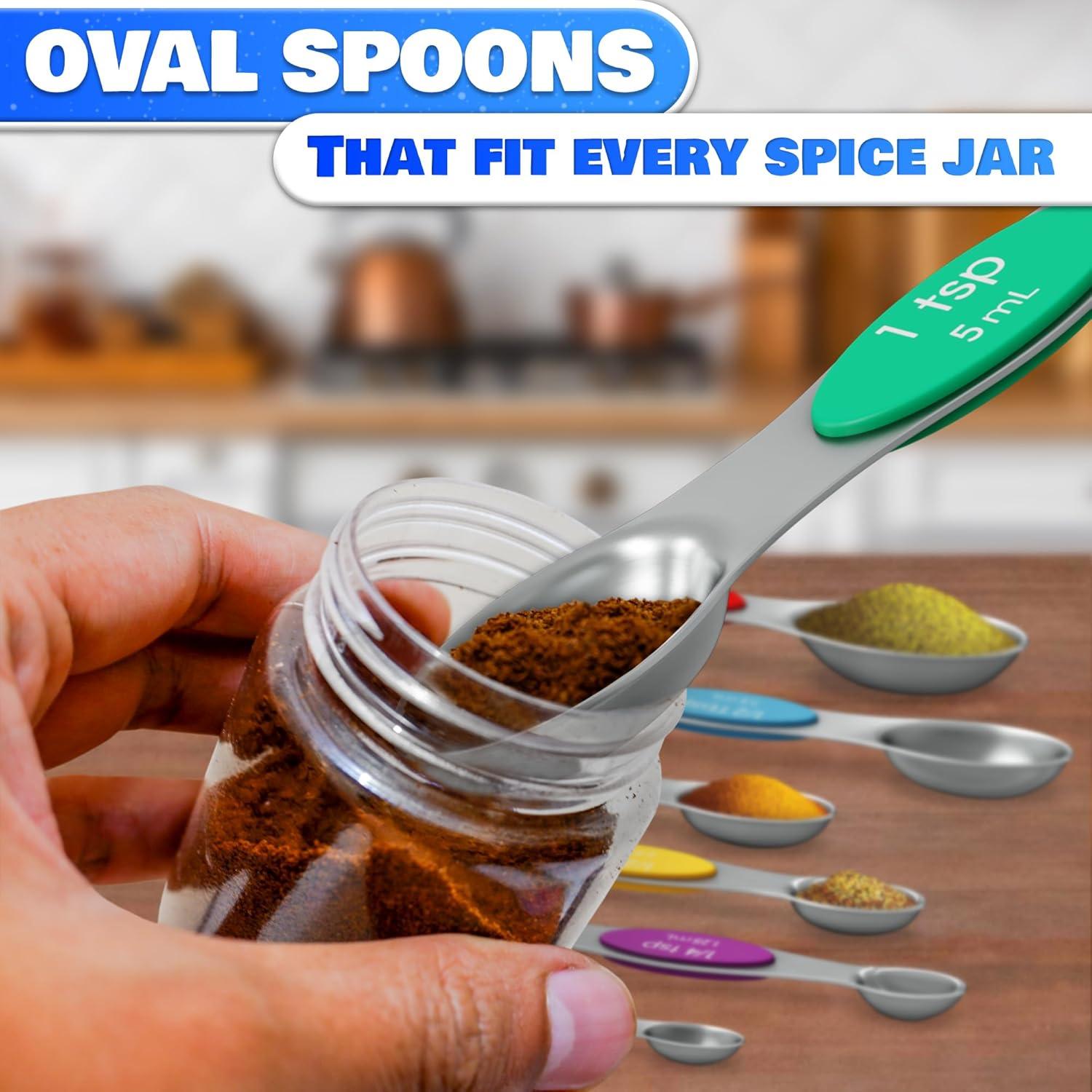 Juego de Cucharas Medidoras Magnéticas HYQO 8 Pcs Acero Inoxidable