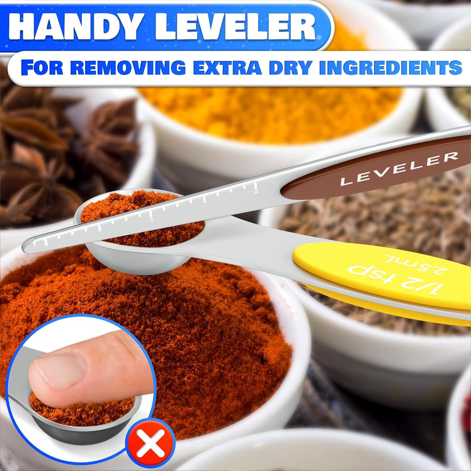 Juego de Cucharas Medidoras Magnéticas HYQO 8 Pcs Acero Inoxidable