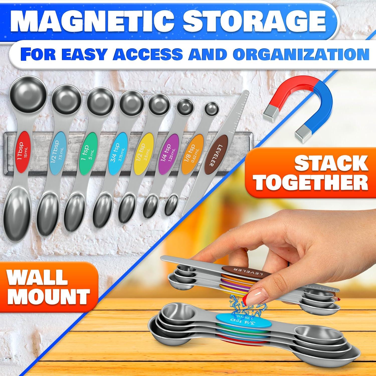 Juego de Cucharas Medidoras Magnéticas HYQO 8 Pcs Acero Inoxidable