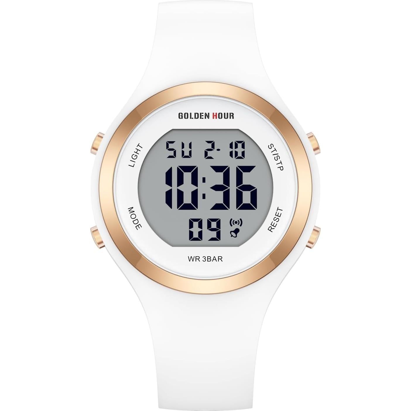 Reloj Digital Deportivo GOLDEN HOUR para Mujeres Blanco
