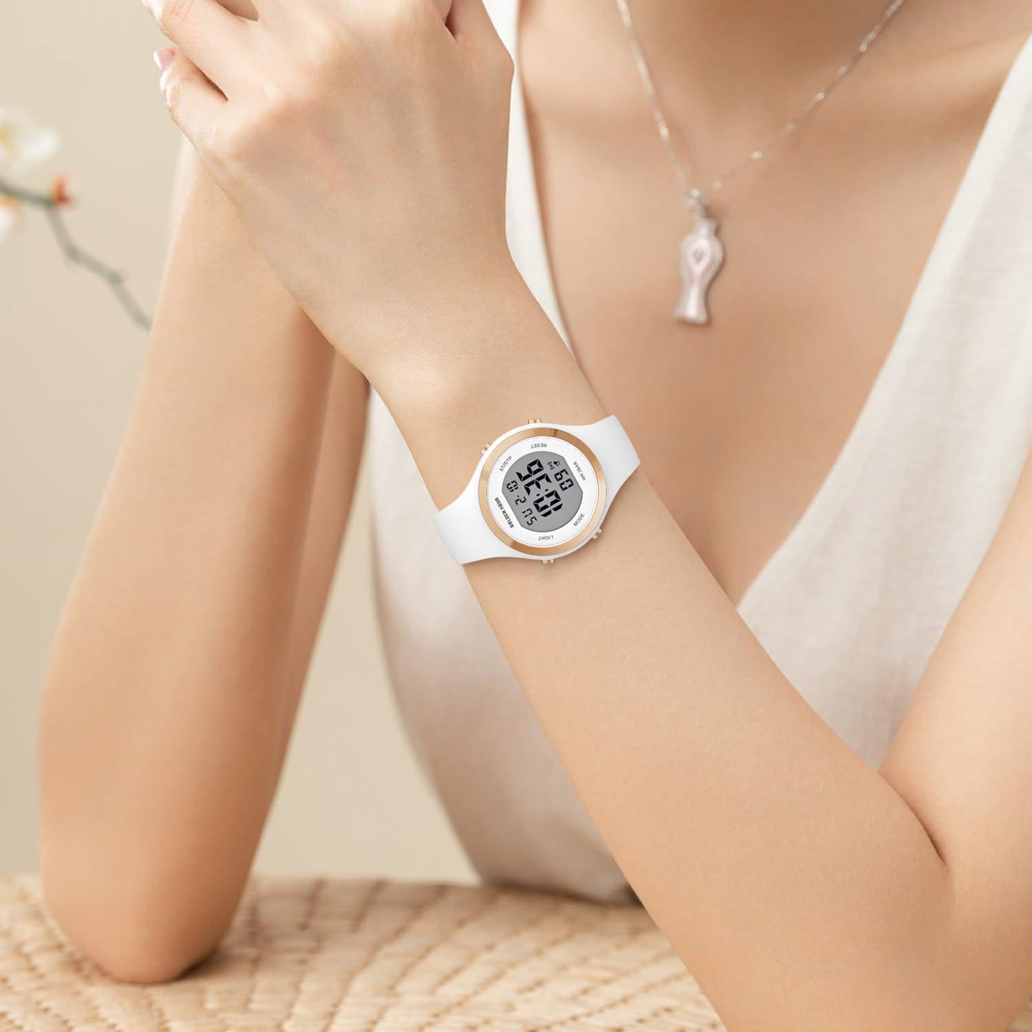 Reloj Digital Deportivo GOLDEN HOUR para Mujeres Blanco