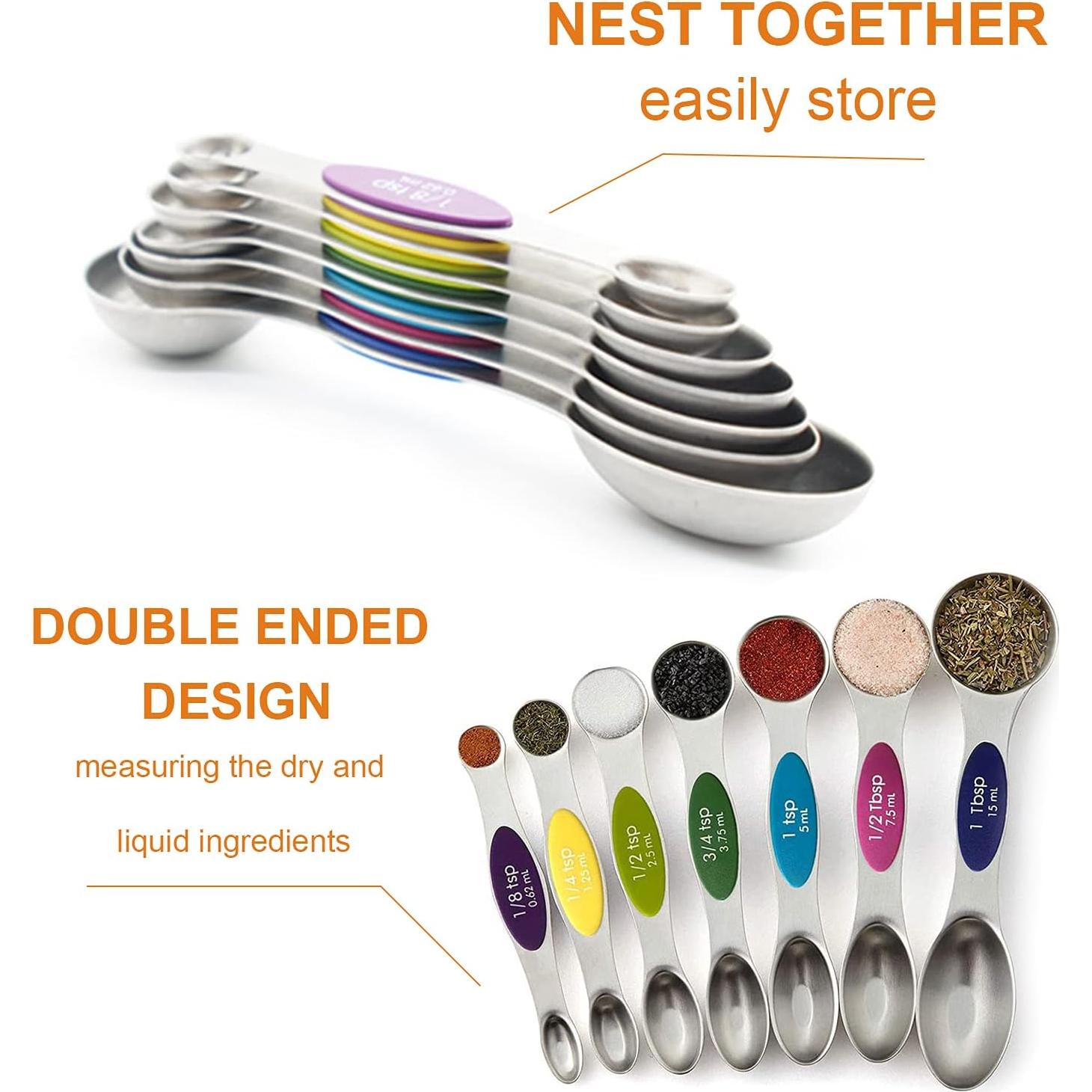 Juego de Cucharas Medidoras Magnéticas Acero Inoxidable 8 Pzas