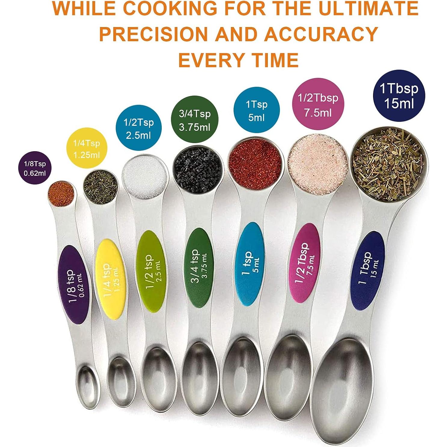 Juego de Cucharas Medidoras Magnéticas Acero Inoxidable 8 Pzas
