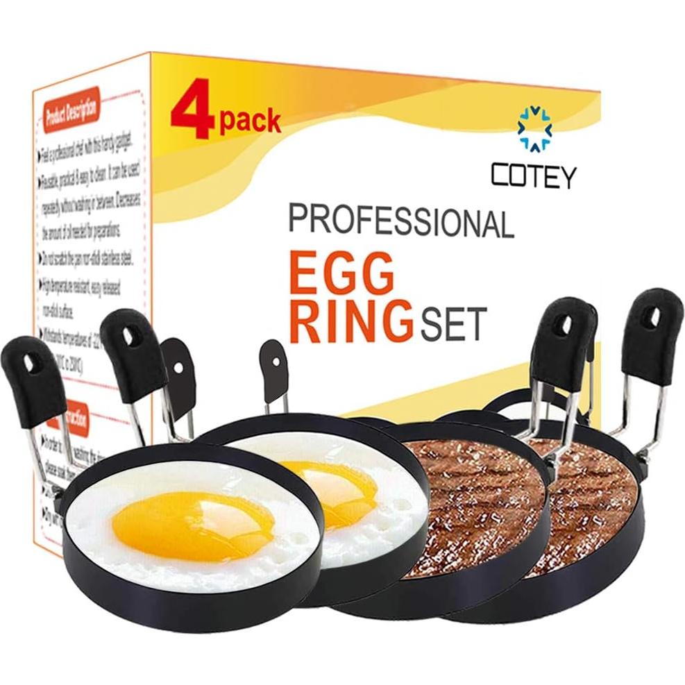 Juego de 4 Anillos Antiadherentes COTEY para Huevos 9 cm