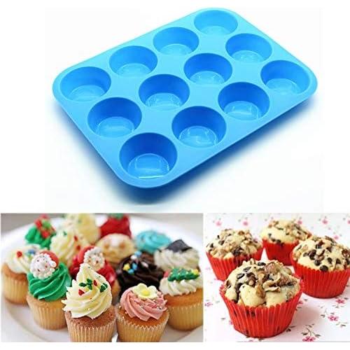 Molde de Silicona para Muffins JEWOSTER 12 Tazas Rojo