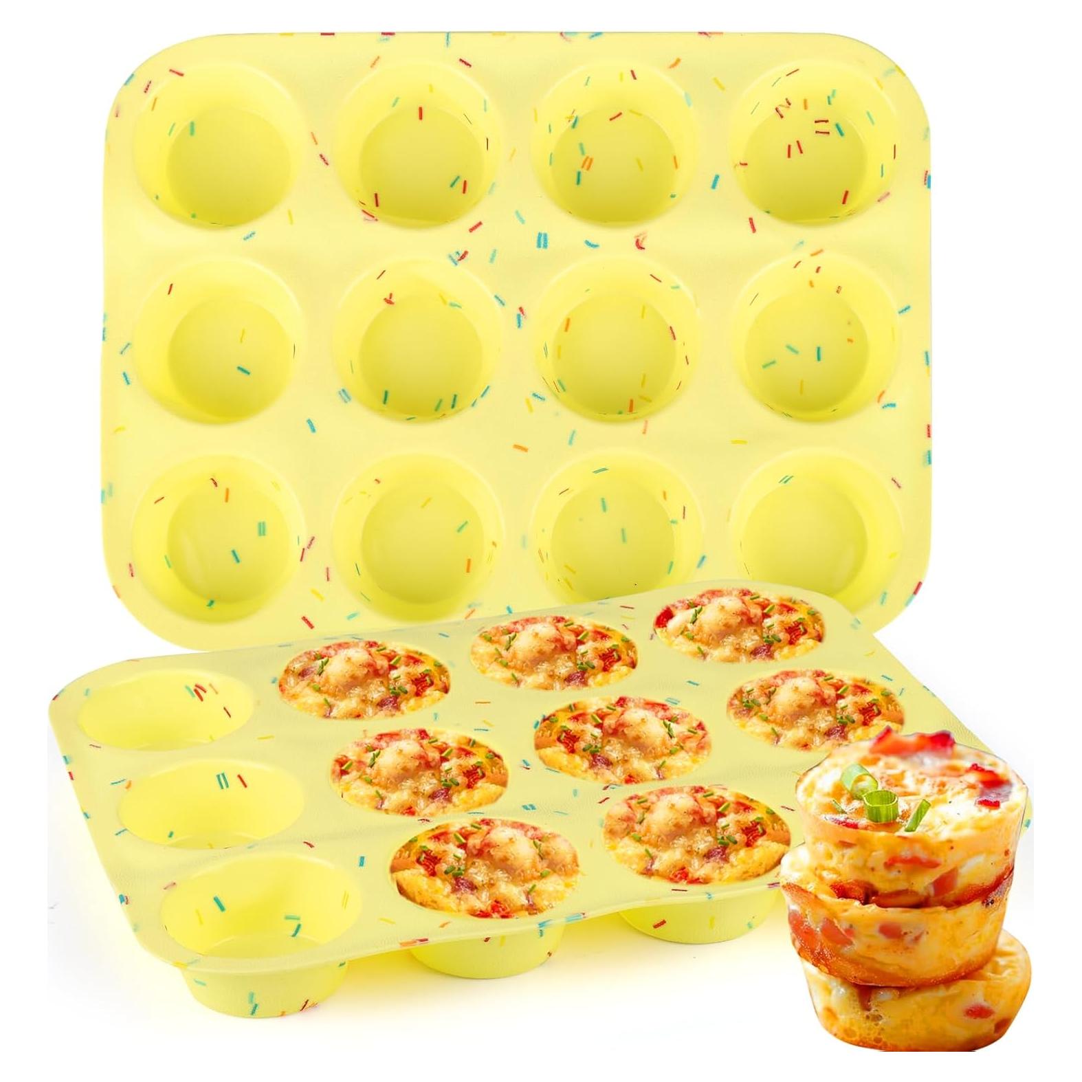 Moldes de Silicona para Cupcakes Vodolo 12 Tazas Antiadherentes