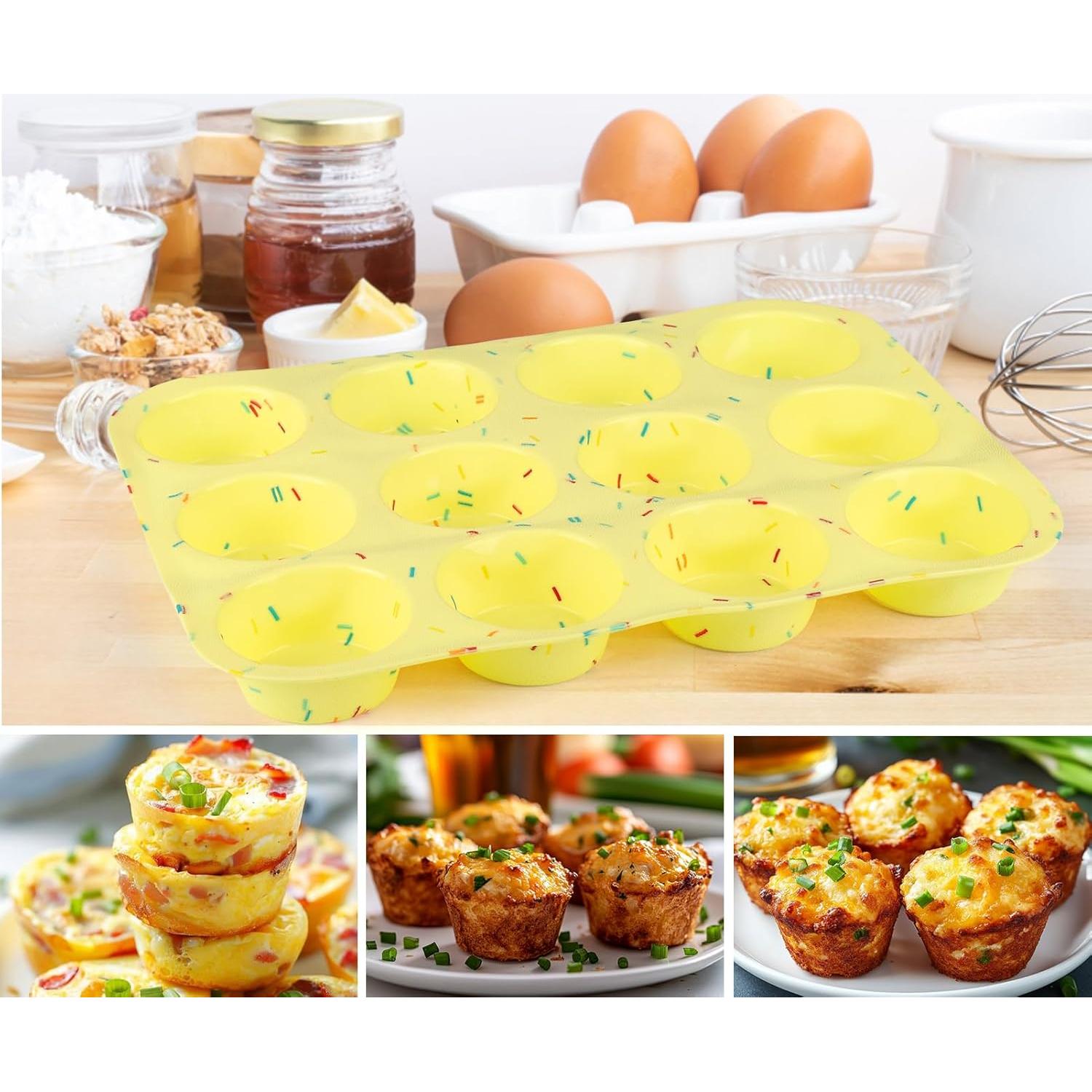 Moldes de Silicona para Cupcakes Vodolo 12 Tazas Antiadherentes