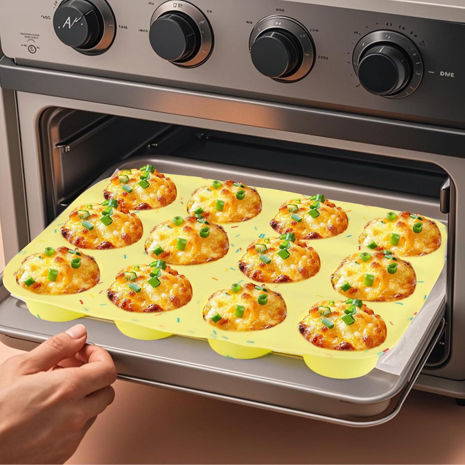 Moldes de Silicona para Cupcakes Vodolo 12 Tazas Antiadherentes