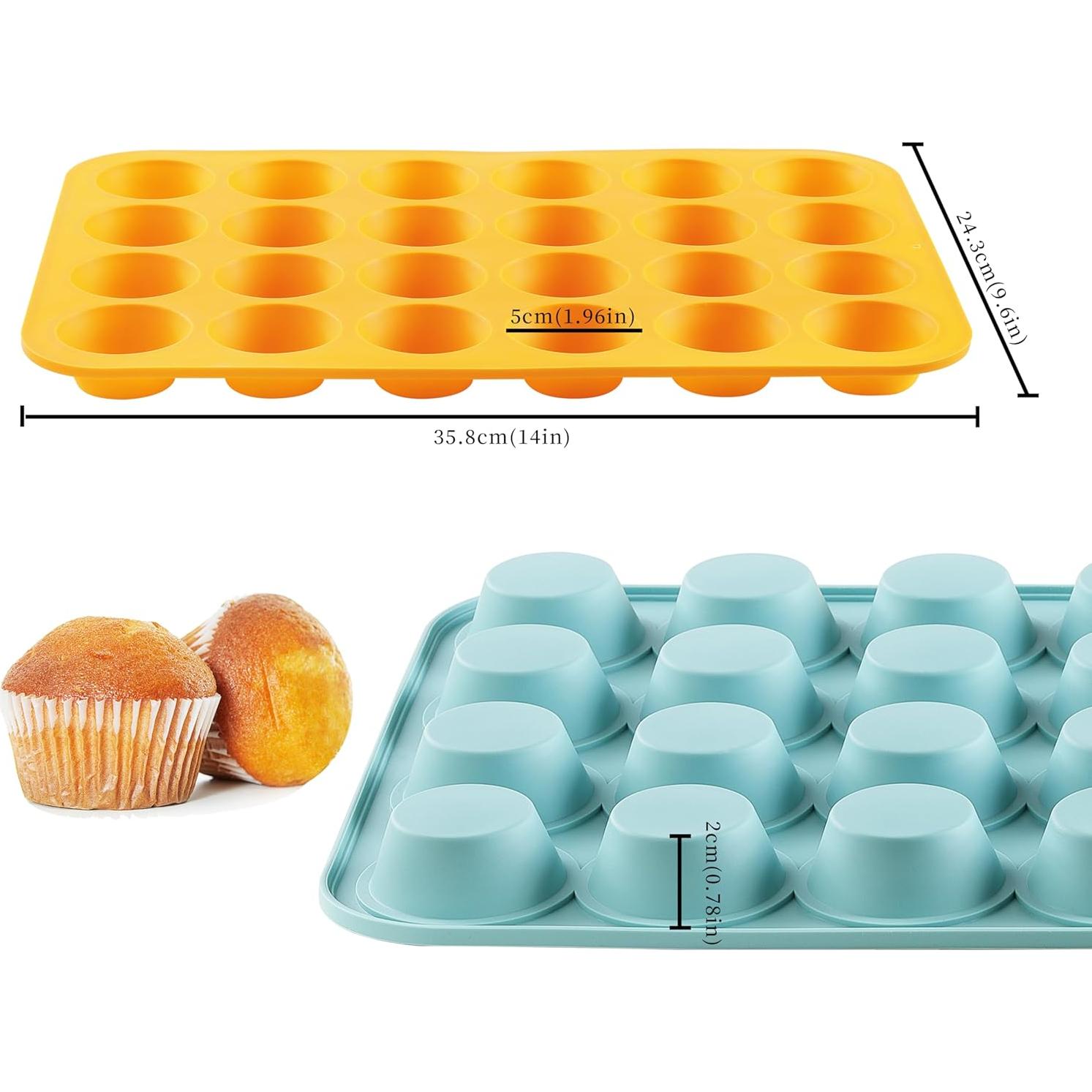 Juego de 2 moldes de silicona VRUIFA para mini muffins 24 tazas