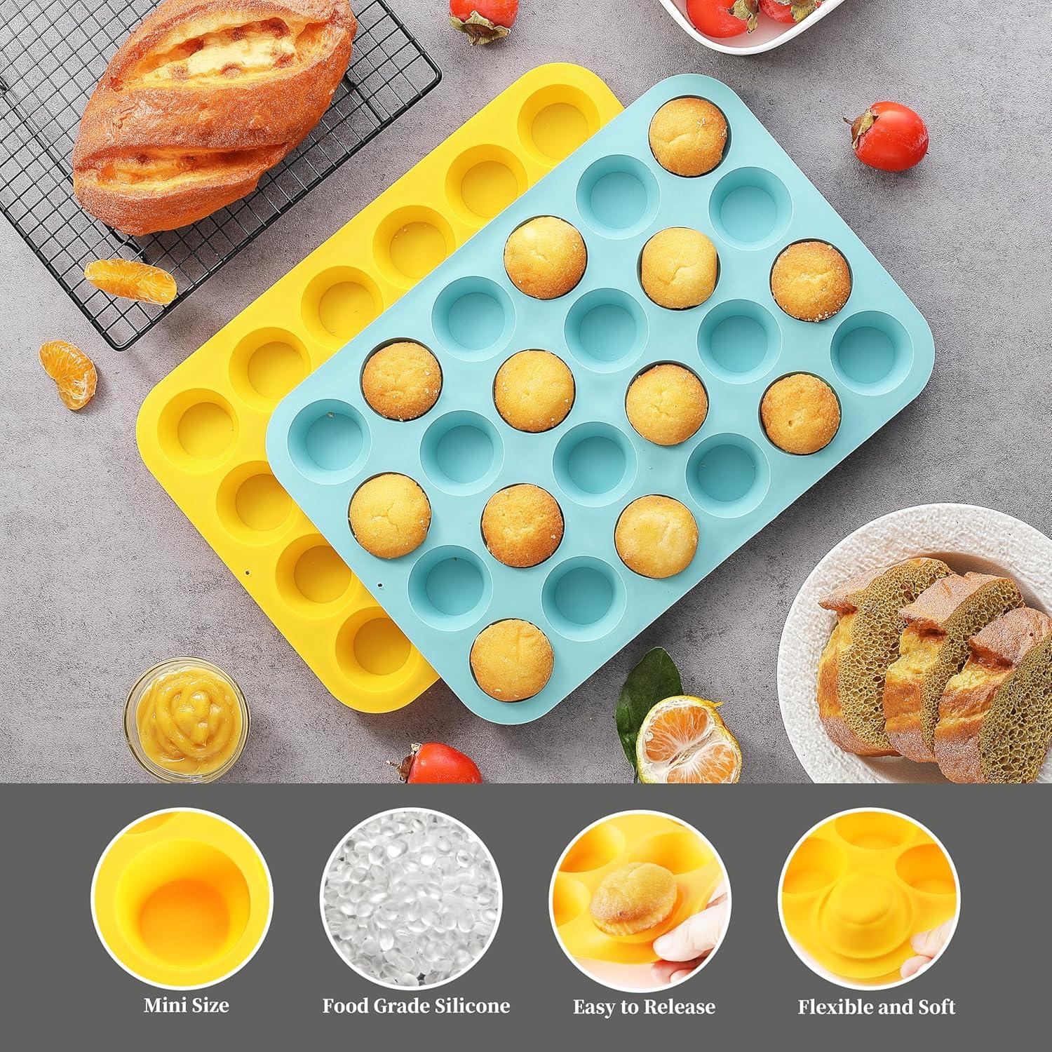 Juego de 2 moldes de silicona VRUIFA para mini muffins 24 tazas