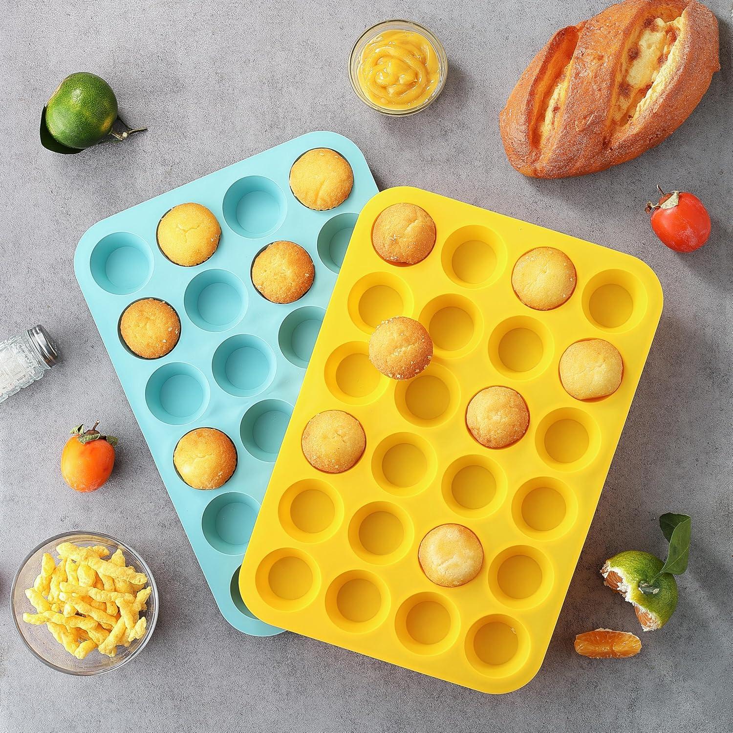 Juego de 2 moldes de silicona VRUIFA para mini muffins 24 tazas