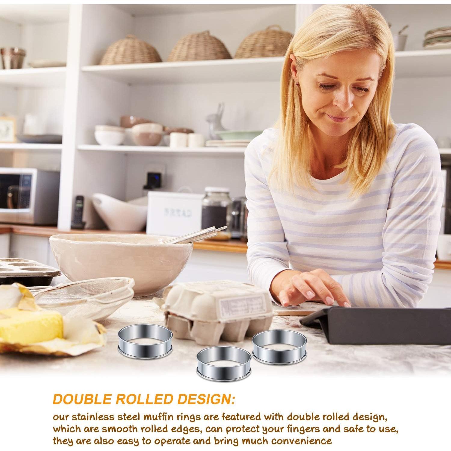 6 Anillos de Muffin Acero Inoxidable 8 cm Doble Rolled Boao