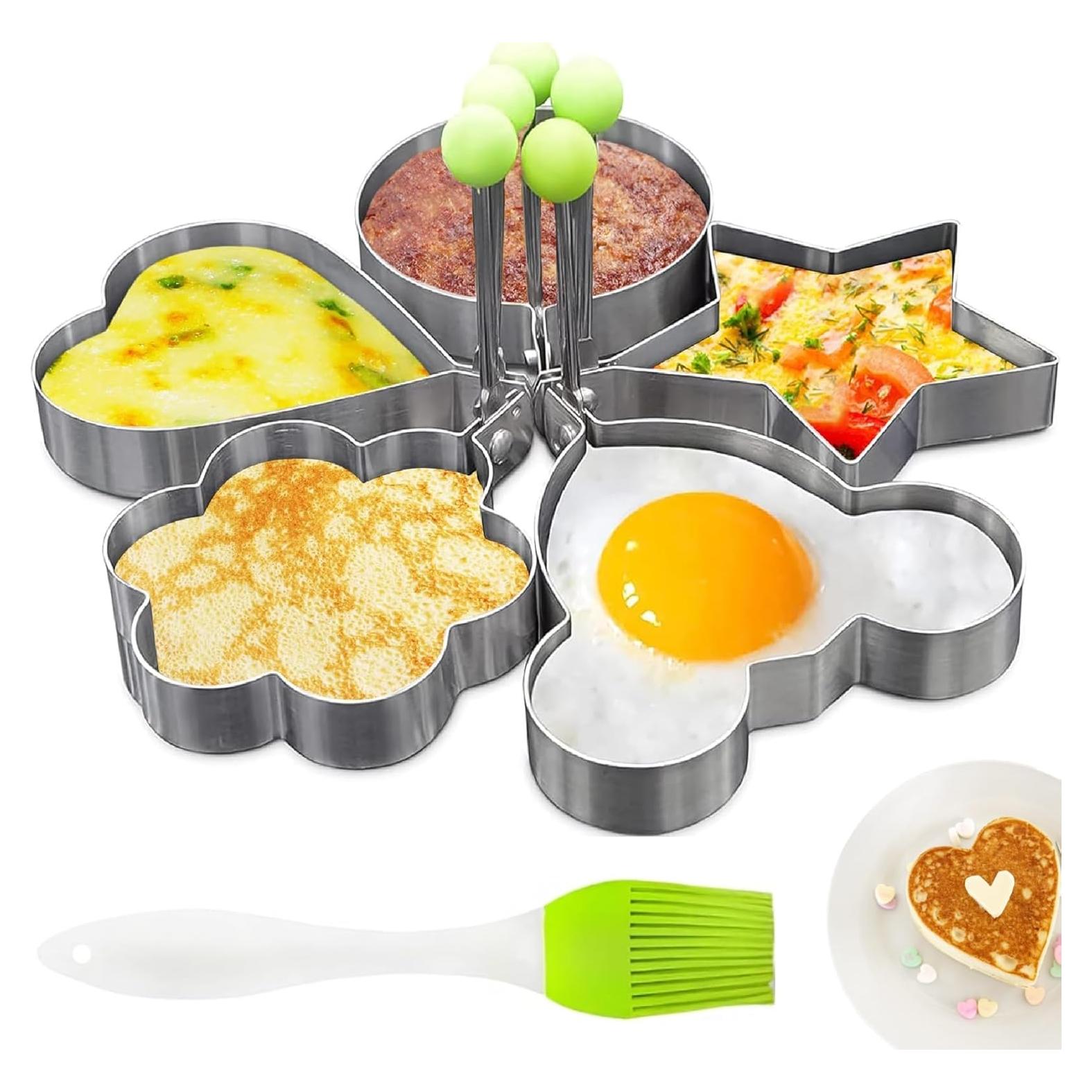 5 Moldes de Acero Inoxidable para Pancakes y Huevos