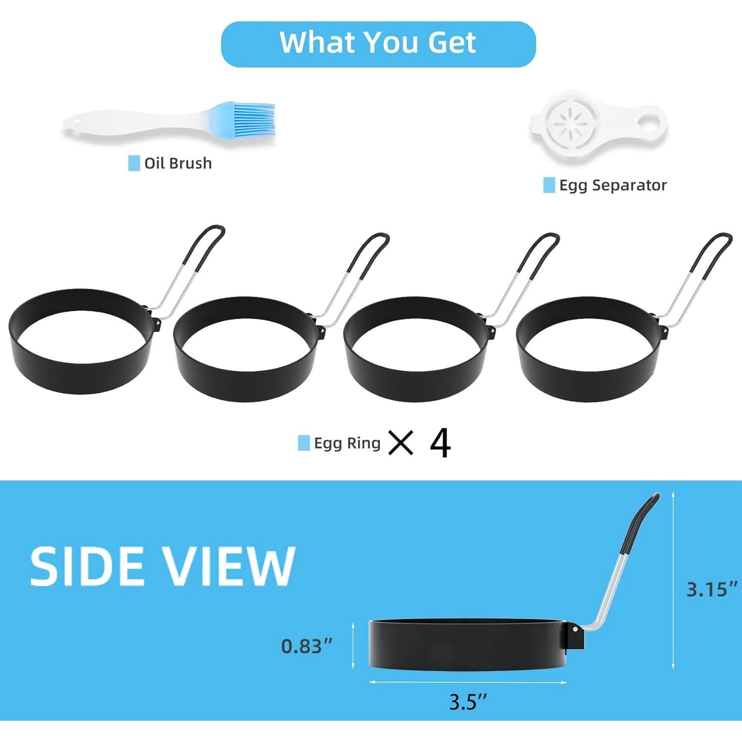 Anillos de Huevo Ameupin Acero Inoxidable 4 Pack 8,89 cm