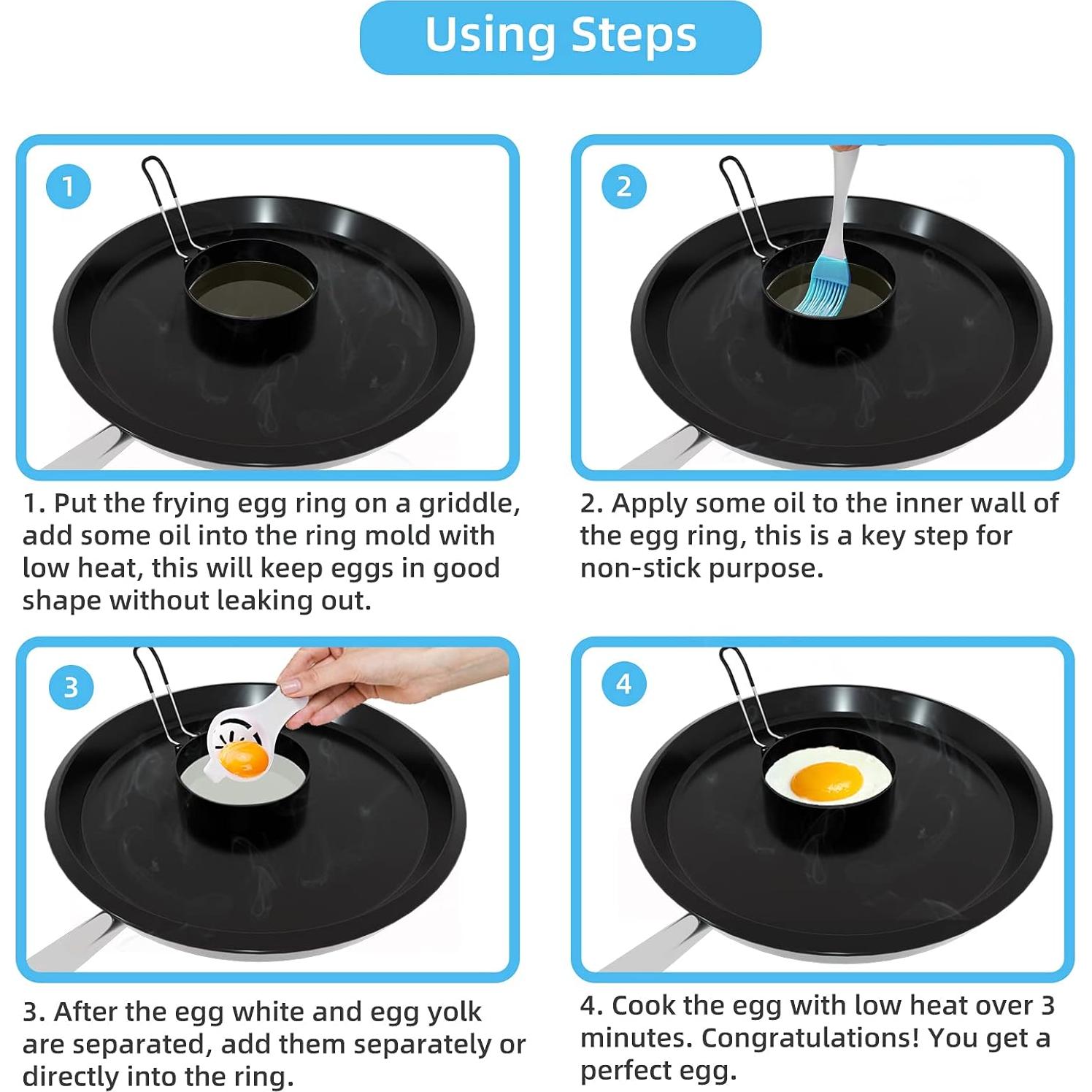 Anillos de Huevo Ameupin Acero Inoxidable 4 Pack 8,89 cm