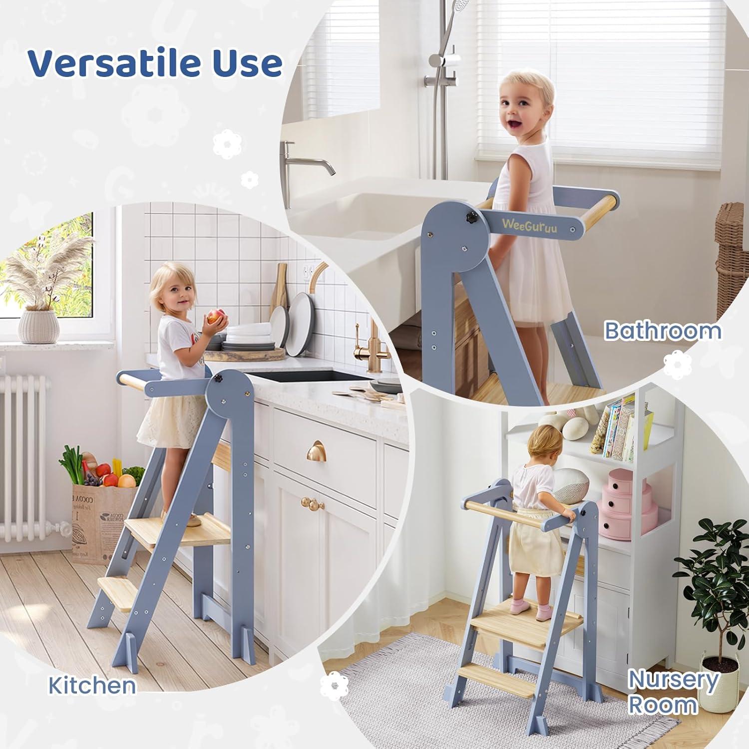 Torre de Cocina Plegable WeeGuruu Ajustable para Niños 18 Meses a 6 Años