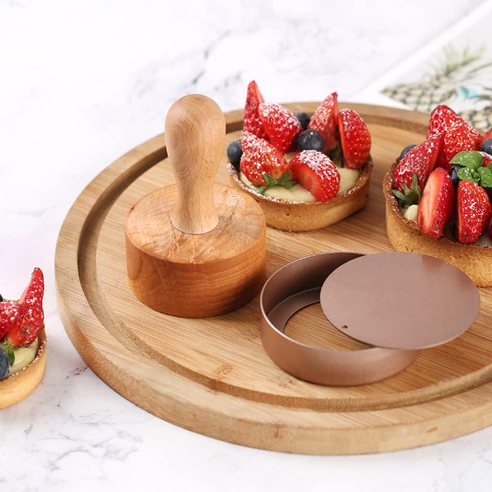 KALAIEN 4 Packs Mini Tart Pans with Removable Bottom 3” Reusable Non-Stick Egg Tart Mold with Tart Tamper for Cheesecake Muffin Pan