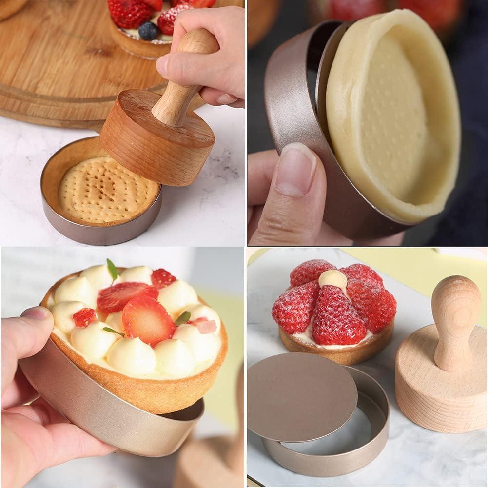 KALAIEN 4 Packs Mini Tart Pans with Removable Bottom 3” Reusable Non-Stick Egg Tart Mold with Tart Tamper for Cheesecake Muffin Pan