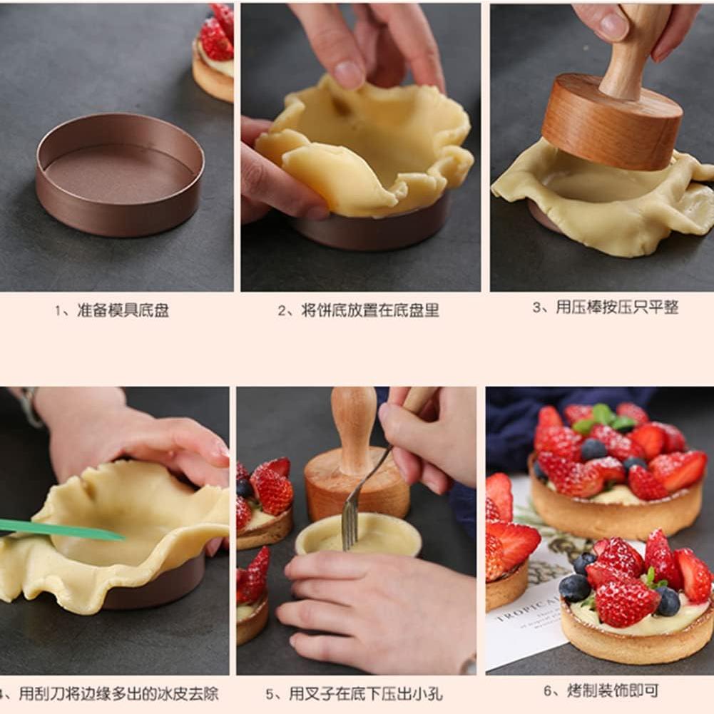 KALAIEN 4 Packs Mini Tart Pans with Removable Bottom 3” Reusable Non-Stick Egg Tart Mold with Tart Tamper for Cheesecake Muffin Pan