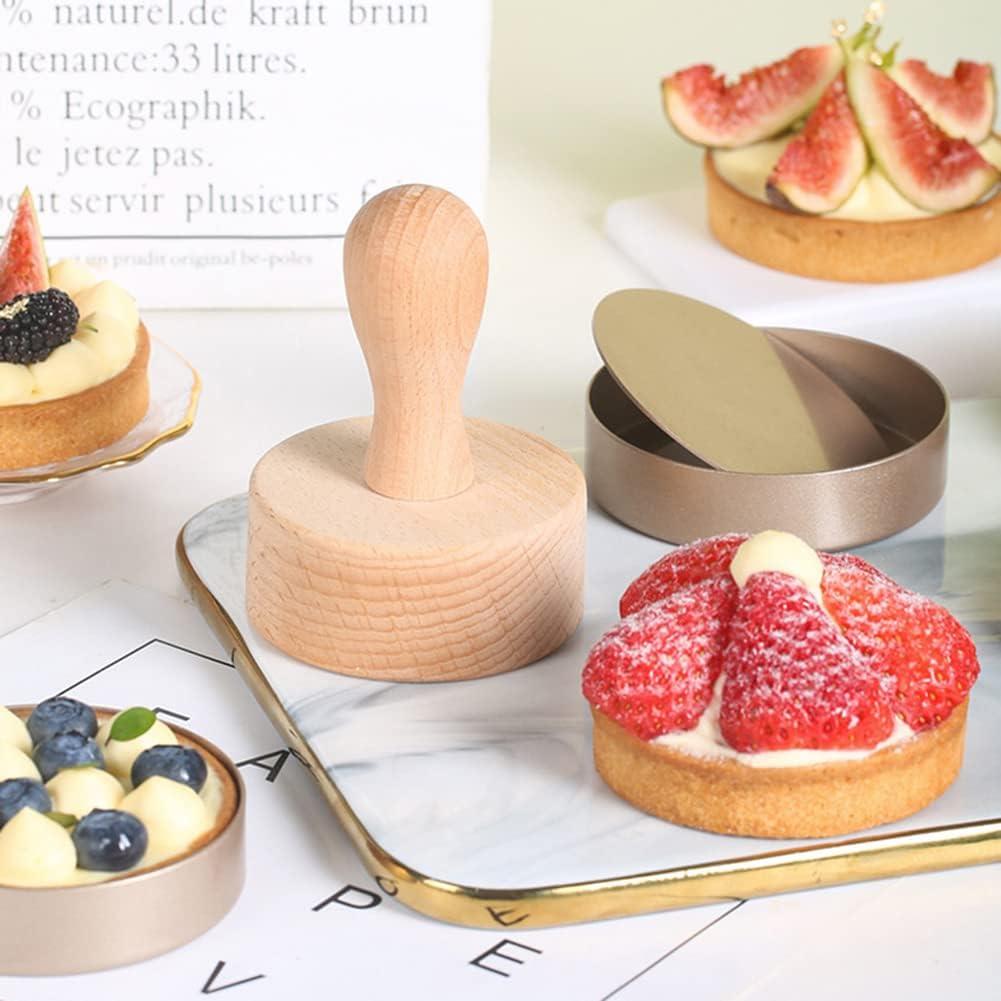 KALAIEN 4 Packs Mini Tart Pans with Removable Bottom 3” Reusable Non-Stick Egg Tart Mold with Tart Tamper for Cheesecake Muffin Pan