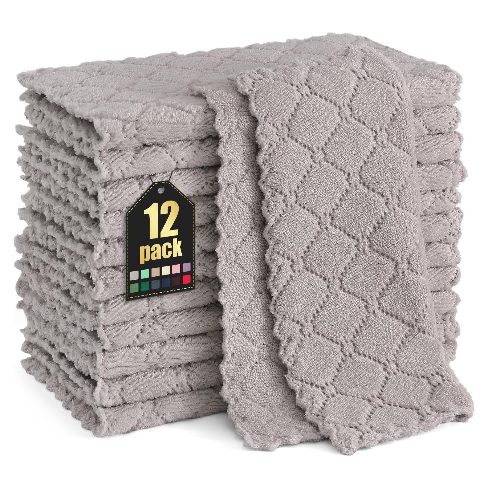 Paquete de 12 Paños de Cocina Homaxy Microfibra Gris 25,4 cm