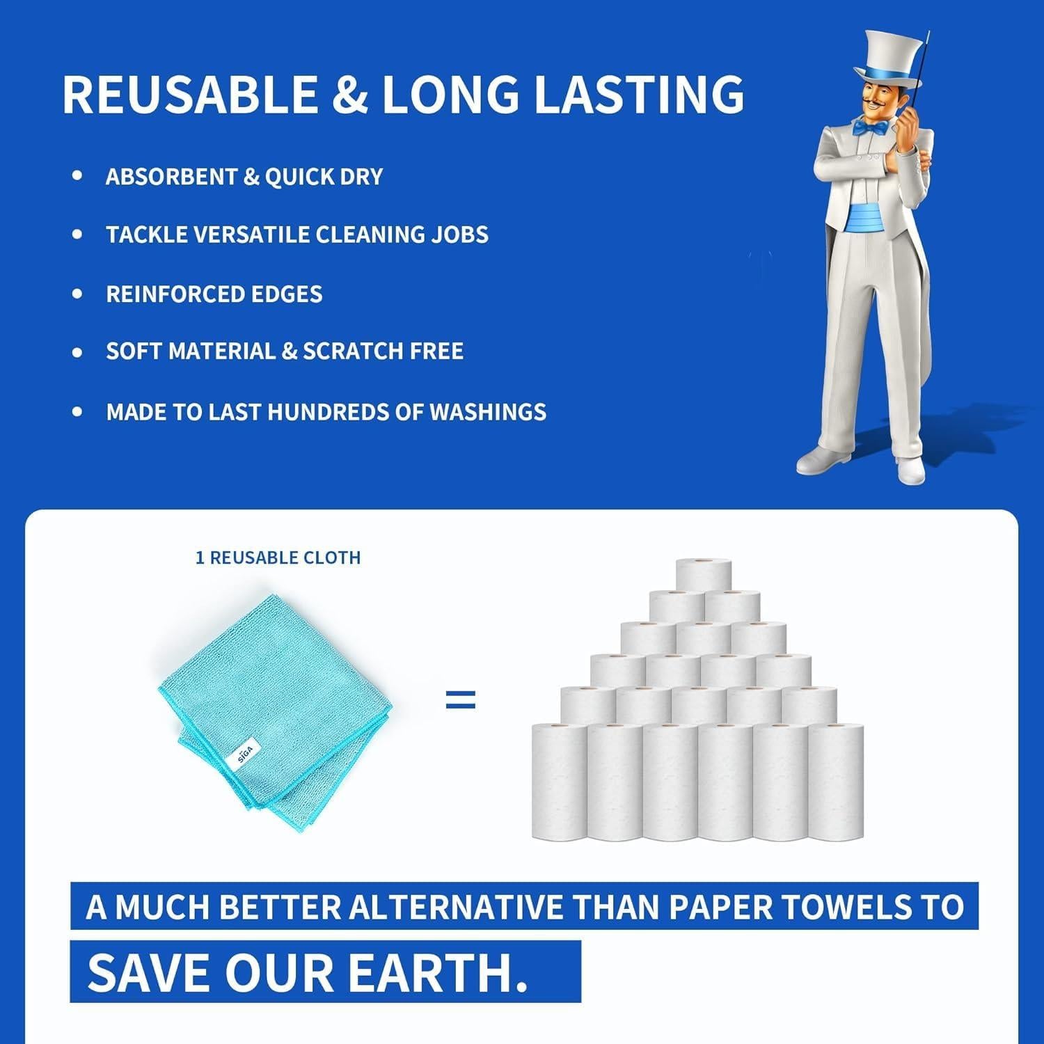 Paño de Microfibra de Limpieza MR.SIGA 24 Unidades 32x32 cm