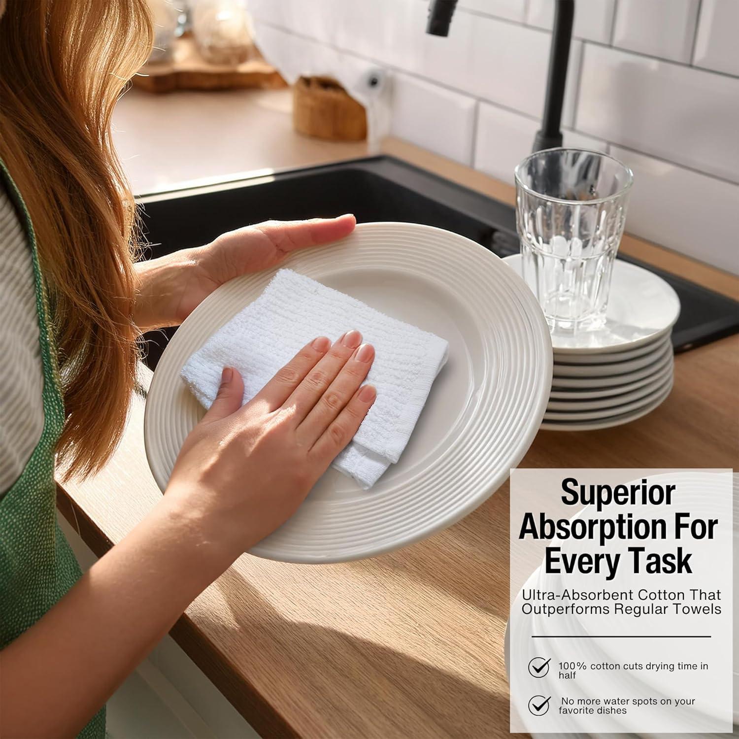 Set de 12 Paños de Cocina Living Fashions 100% Algodón Blanco