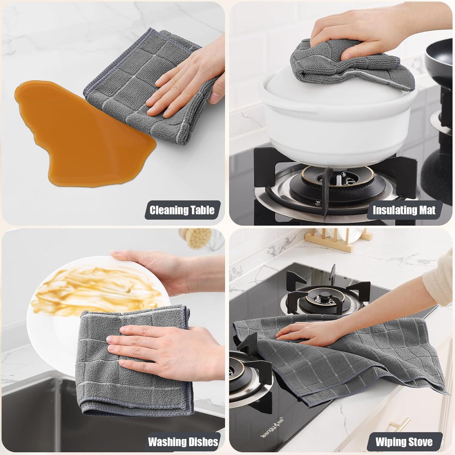 Juego de Toallas de Cocina Homaxy 12 Paquete Microfibra Gris