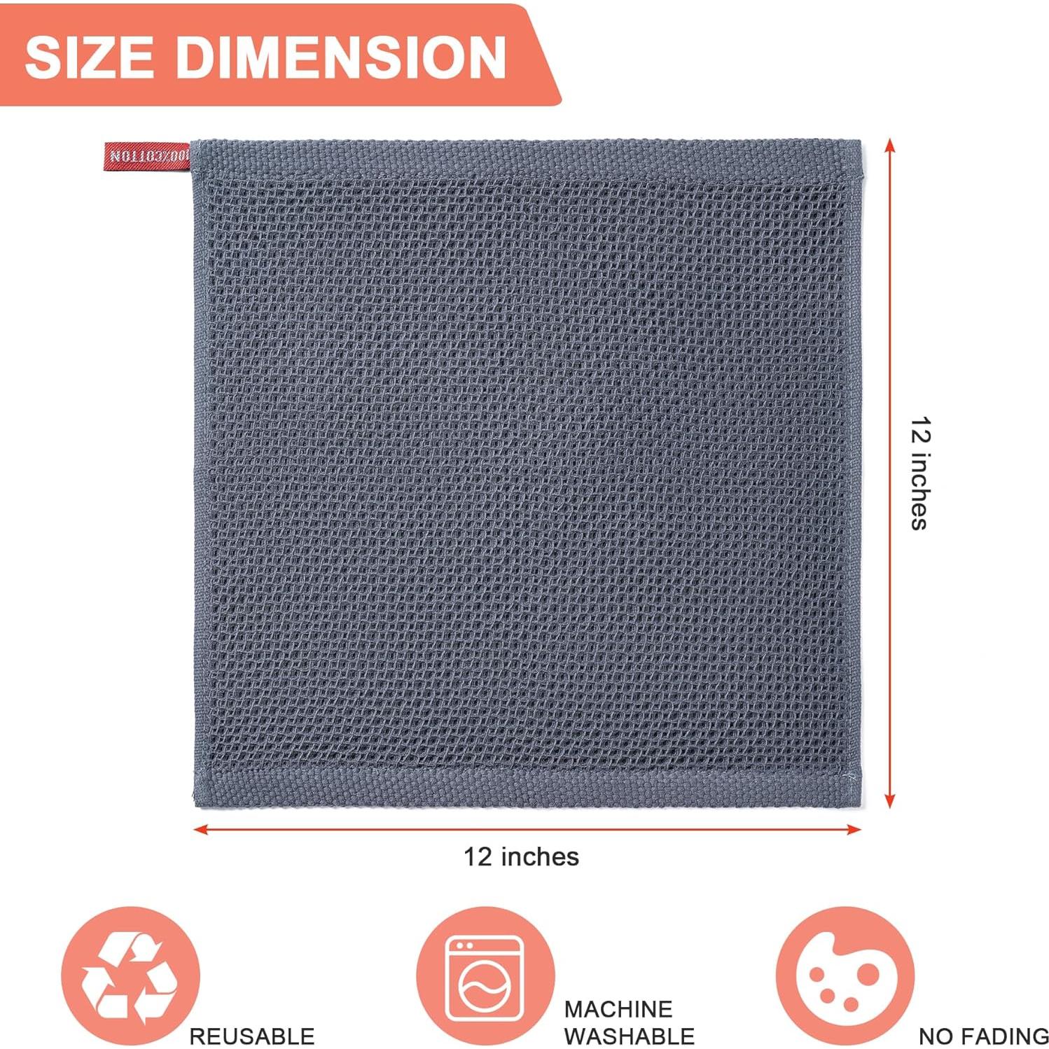 Toallas de Cocina BOOMIBOO 100% Algodón 12x12 cm 6-Pack Gris