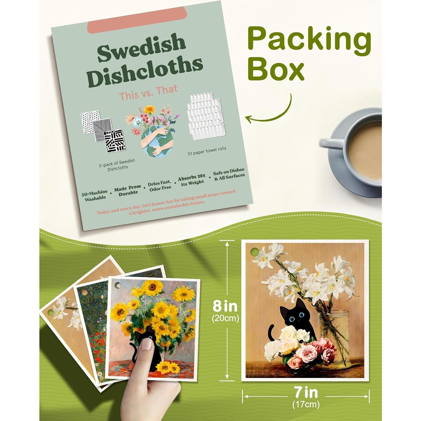 Paquete de 6 paños de cocina Miss Adola Gato Floral