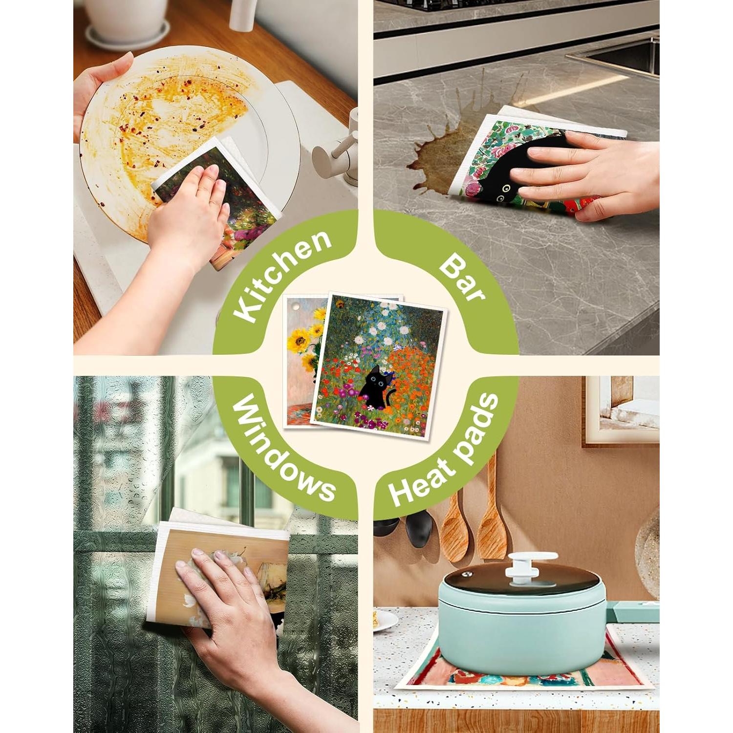 Paquete de 6 paños de cocina Miss Adola Gato Floral