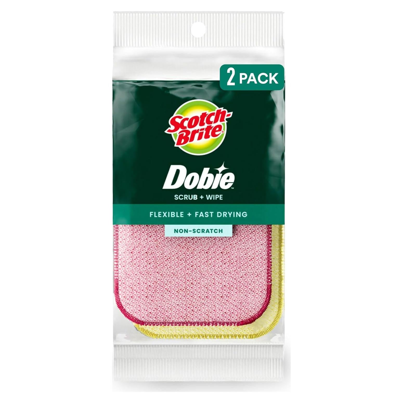 Scotch-Brite Dobie Scrub & Wipe Cloths, Sponge Cloths for Cleaning Kitchen, Bathroom, and Household, Dobie Scrub and Wipe Cloth Absorbs and Doesn't Scratch, 2 Cleaning Cloths