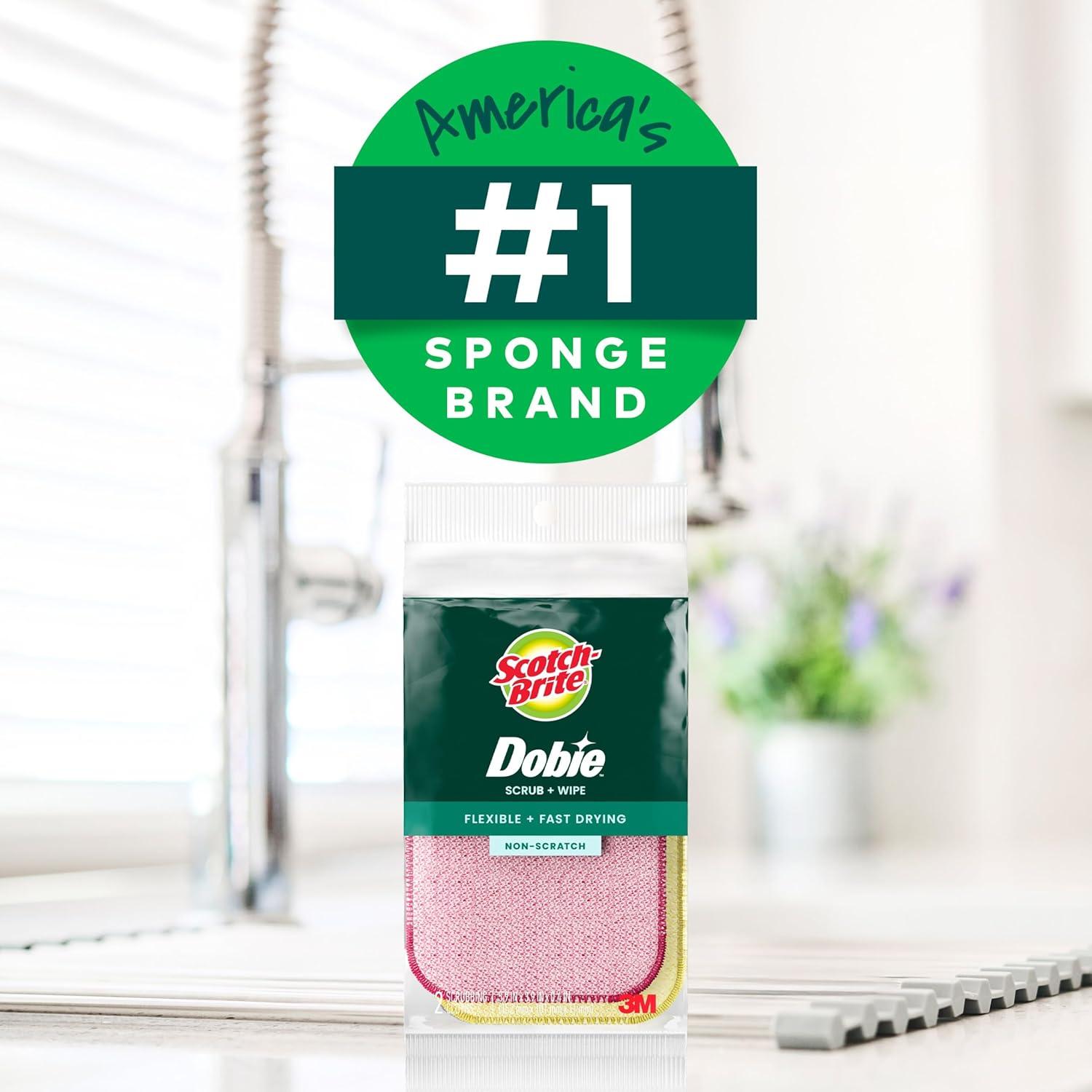 Scotch-Brite Dobie Scrub & Wipe Cloths, Sponge Cloths for Cleaning Kitchen, Bathroom, and Household, Dobie Scrub and Wipe Cloth Absorbs and Doesn't Scratch, 2 Cleaning Cloths