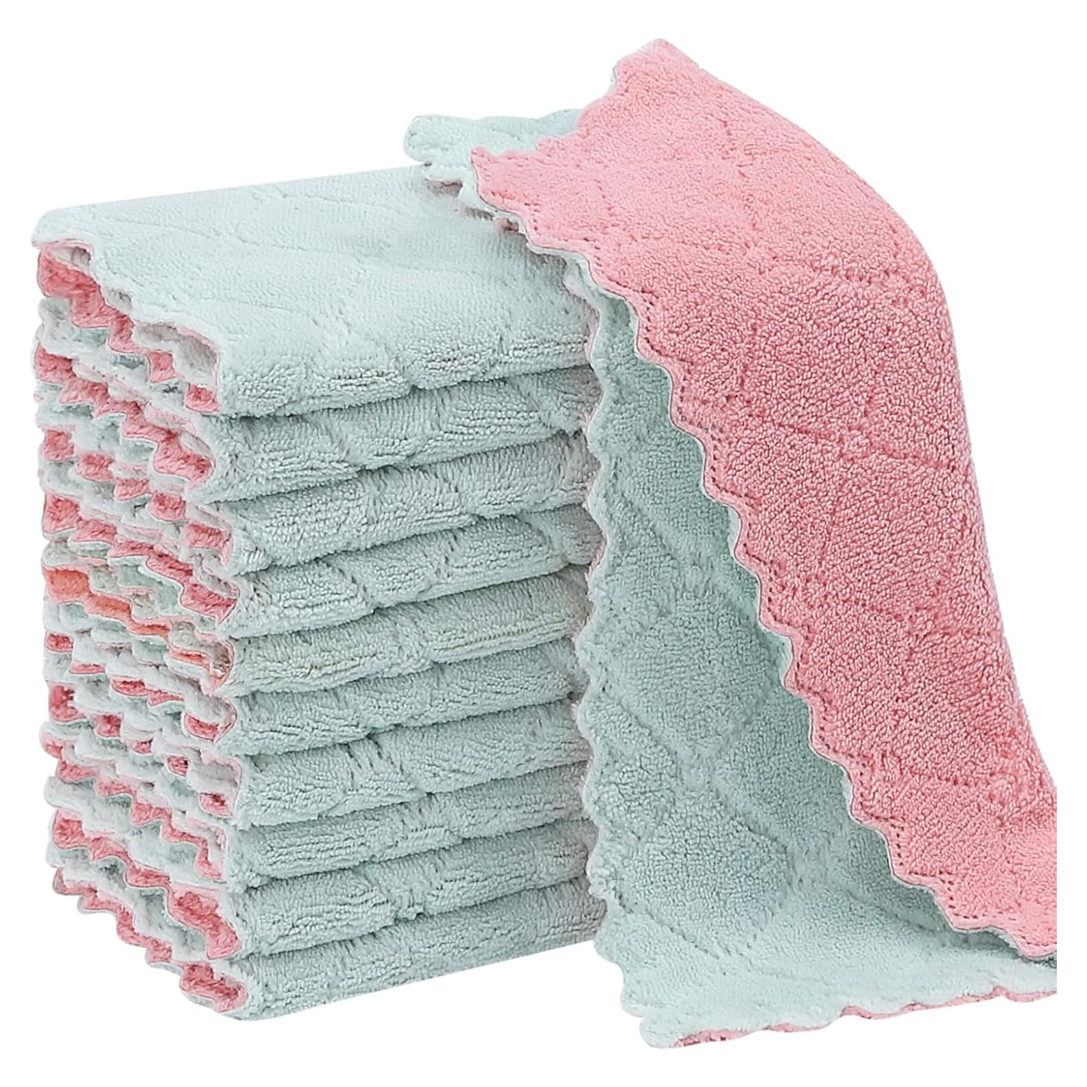 11 Paños de Cocina Rachan Rosa-Verde 10x15 cm Ultra Absorbentes