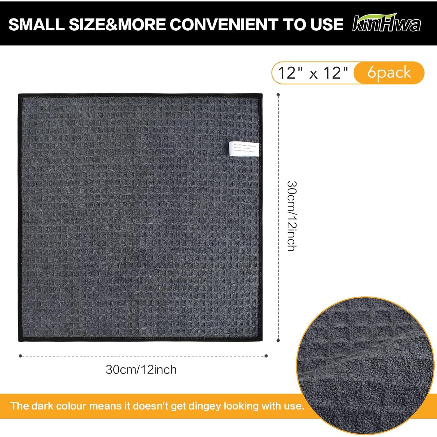 Paños de Cocina Microfibra KinHwa 12x12 cm 6 Piezas Gris