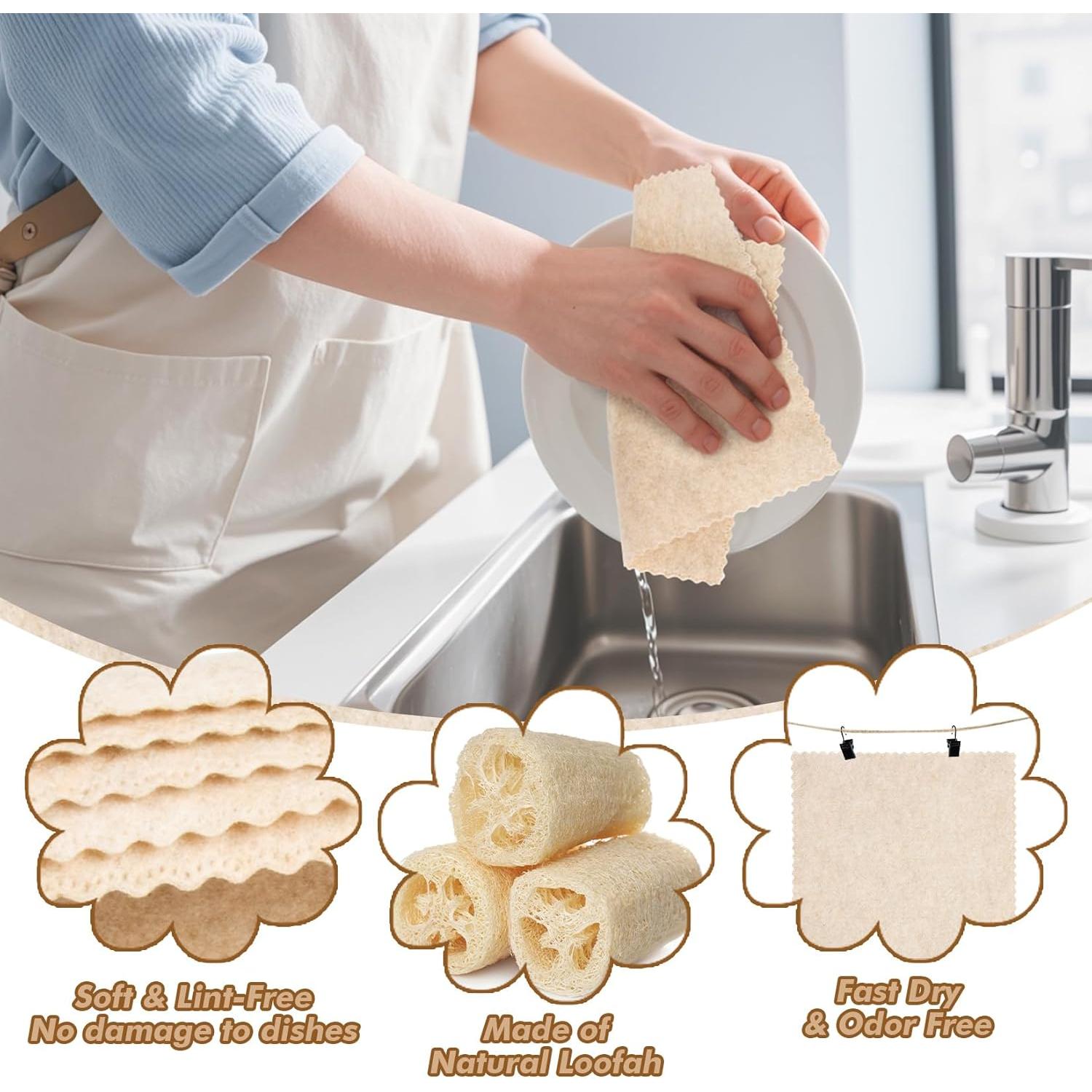 Scrub Cloth - 5 Pack Reusable Loofah Dish Towels, Highly Absorbent Lint Free Scratch Free Dish Rags, Washable Cleaning Towels for Home, Garage, Shop, Car, Refrigerator, Window, Table, Cabinet, Door