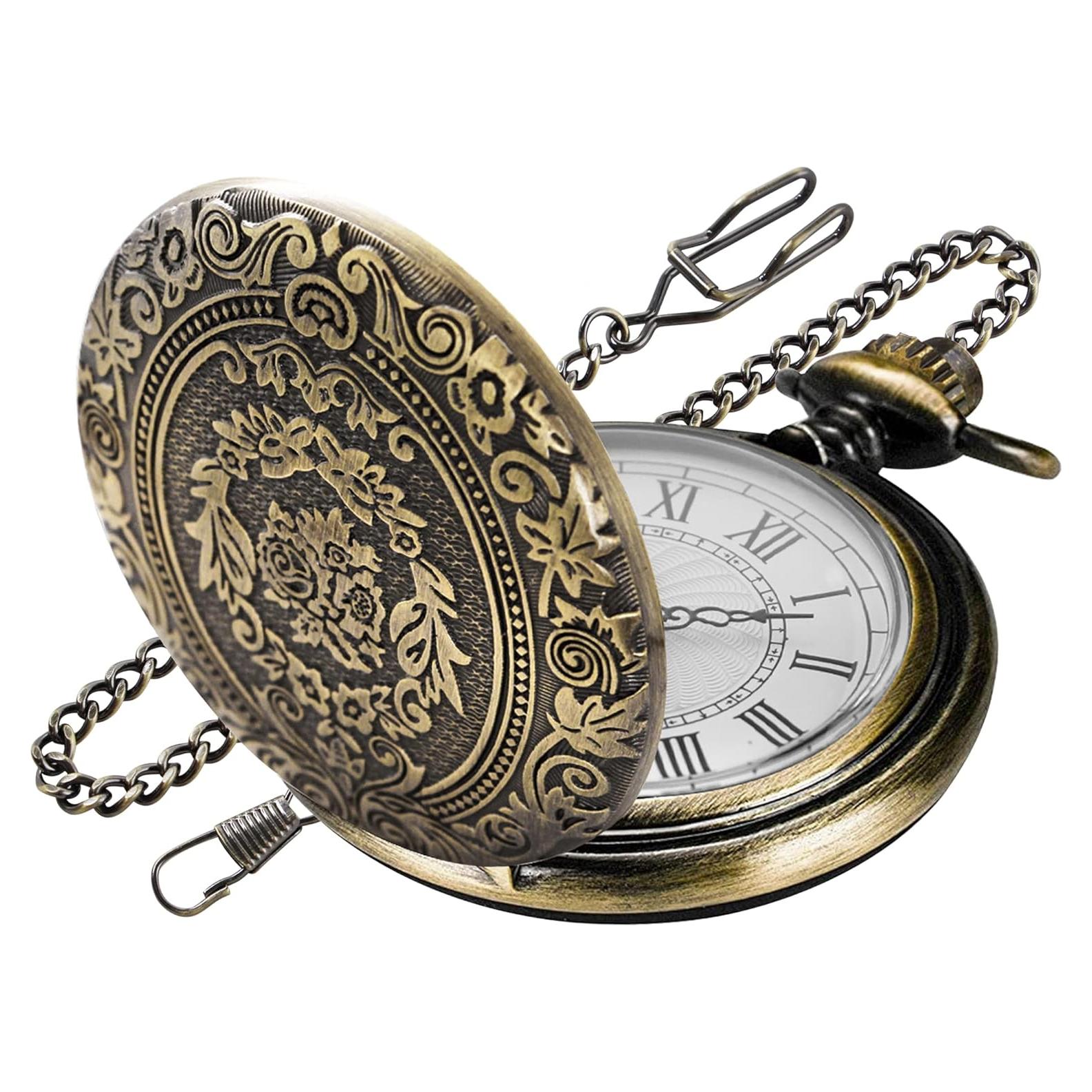Reloj de bolsillo SwitchMe de bronce con cadena y esfera romana