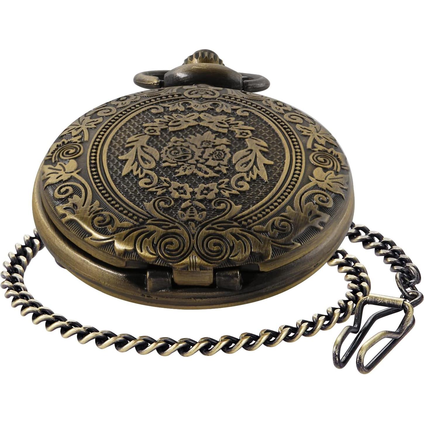 Reloj de bolsillo SwitchMe de bronce con cadena y esfera romana