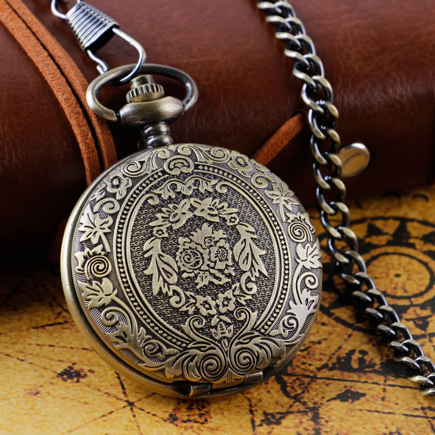 Reloj de bolsillo SwitchMe de bronce con cadena y esfera romana