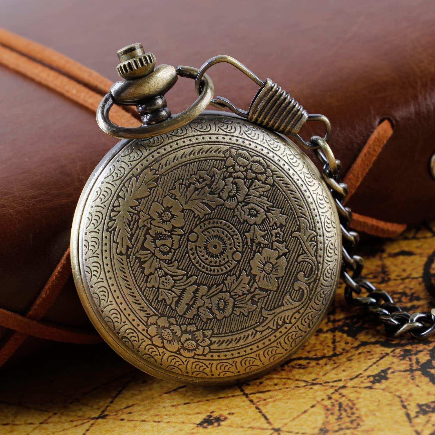 Reloj de bolsillo SwitchMe de bronce con cadena y esfera romana