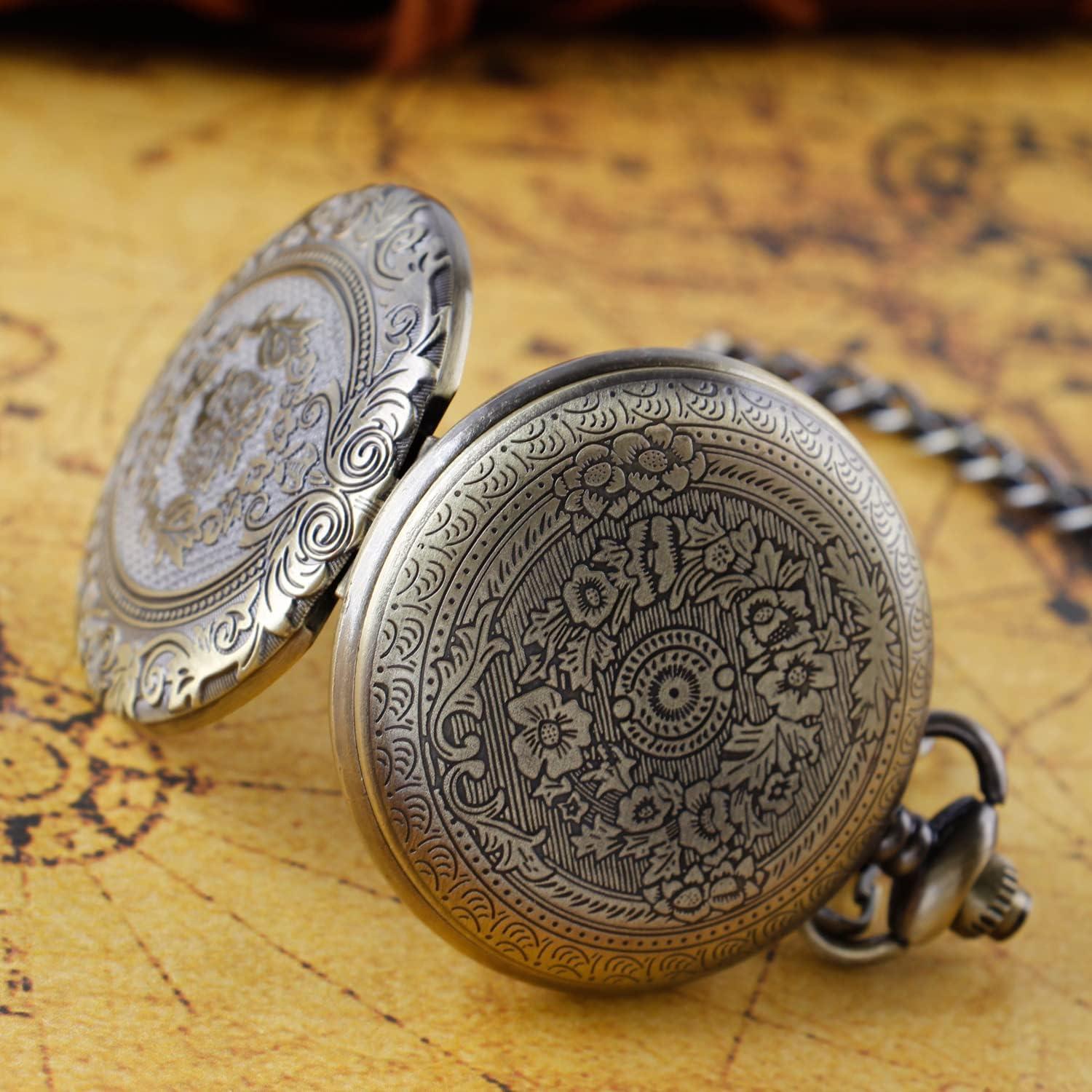 Reloj de bolsillo SwitchMe de bronce con cadena y esfera romana